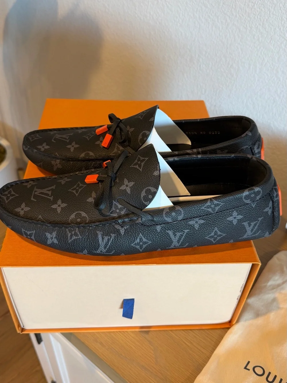 Men's LV Driver Moccasin Loafers Monogram Eclipse Leather 10.5